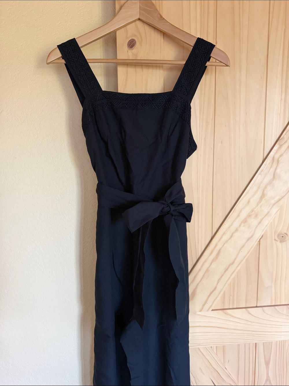 Ann Taylor Black Wide-Leg Belted Linen-Blend Jumpsuit